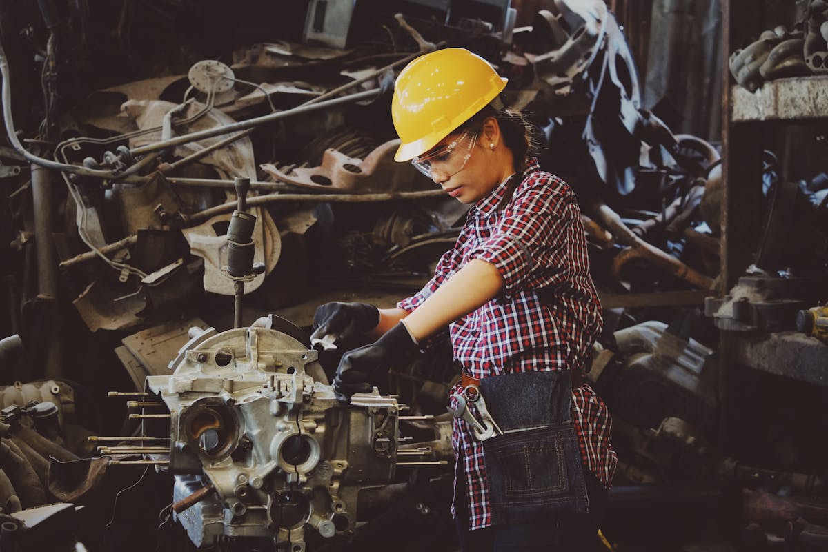 Welder fabricating structural steel